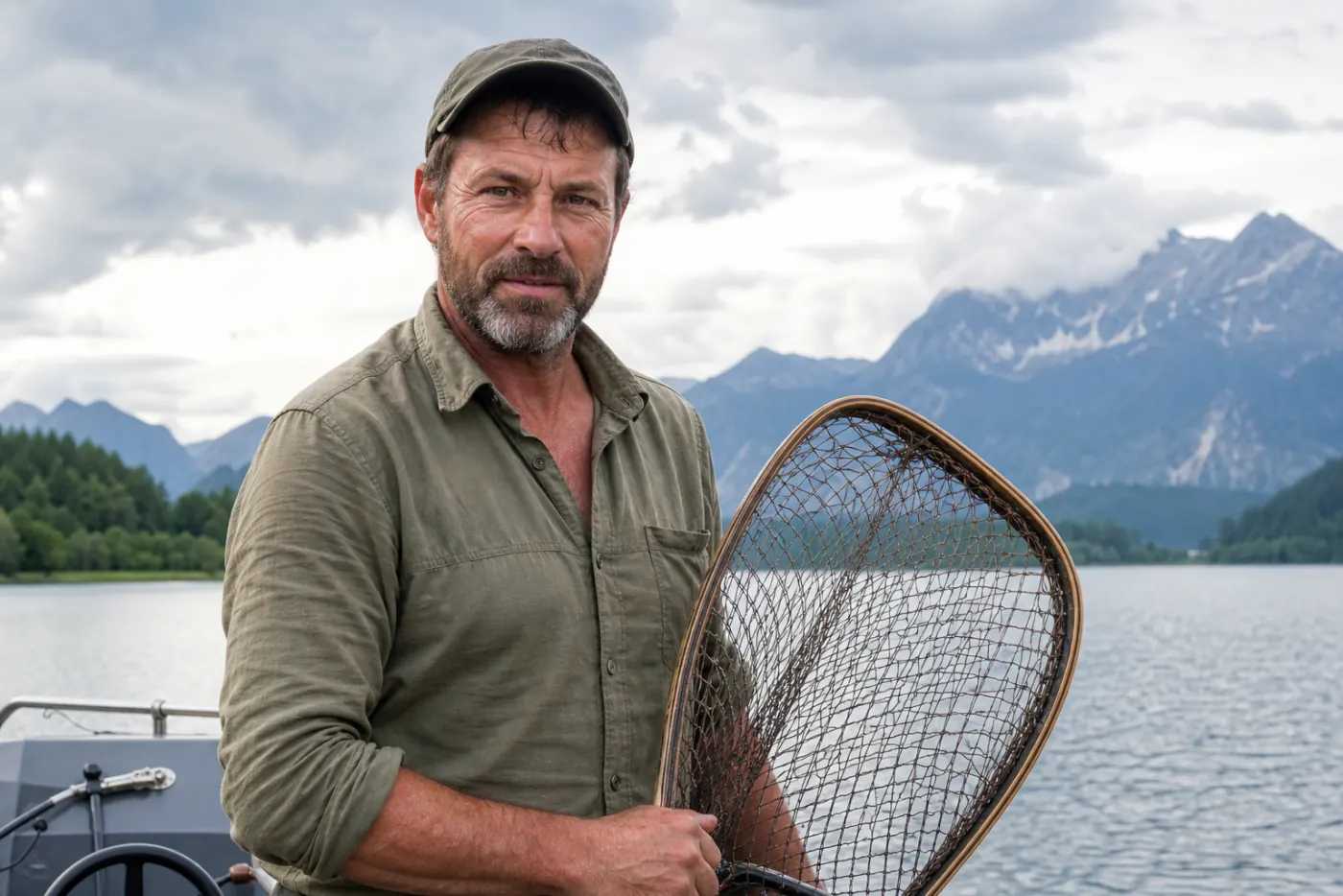 Skipper Capt. Markus Fischer führt Gäste beim Angelguiding auf einem See bei München